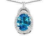 Tommaso Design™ Oval 10x8mm Genuine Blue Topaz and Diamond Pendant