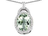 Tommaso Design™ Oval 10x8mm Genuine Green Amethyst and Diamond Pendant