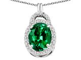 Tommaso Design™ Oval 10x8mm Simulated Emerald And Diamond Pendant