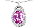 Tommaso Design™ Oval 10x8mm Simulated Pink Tourmaline And Diamond Pendant