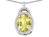 Tommaso Design™ Oval 10x8mm Genuine Lemon Quartz and Diamond Pendant
