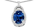 Tommaso Design™ Oval 10x8mm Created Sapphire and Diamond Pendant