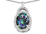 Tommaso Design™ Oval 10x8mm Mystic Rainbow Topaz and Diamond Pendant