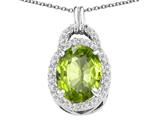 Tommaso Design™ Oval 10x8mm Genuine Peridot and Diamond Pendant