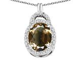 Tommaso Design™ Oval 10x8mm Genuine Smoky Quartz and Diamond Pendant