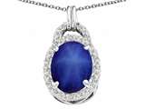Tommaso Design™ Oval 10x8mm Created Star Sapphire and Diamond Pendant