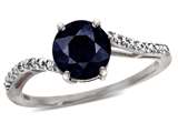 Tommaso Design™ Round 7mm Genuine Black Sapphire and Diamonds Bypass Ring