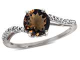 Tommaso Design™ Round 7mm Genuine Smoky Quartz and Diamonds Bypass Ring