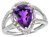 Tommaso Design™ Pear Shape Genuine Amethyst and Diamond Ring