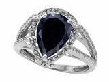 Tommaso Design™ Pear Shape 11x8mm Genuine Black Sapphire and Diamond Ring