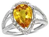 Tommaso Design™ Pear Shape 11x8mm Genuine Citrine and Diamond Ring