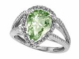 Tommaso Design™ Pear Shape 11x8mm Genuine Green Amethyst and Diamond Ring