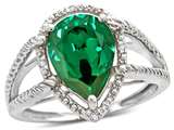 Tommaso Design™ Pear Shape 11x8mm Simulated Emerald And Diamond Ring