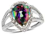 Tommaso Design™ Pear Shape 11x8mm Mystic Rainbow Topaz and Diamond Ring