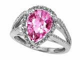 Tommaso Design™ Pear Shape 11x8mm Simulated Pink Topaz And Diamond Ring