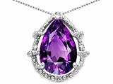 Tommaso Design™ Pear Shape 11x8mm Genuine Amethyst and Diamond Pendant