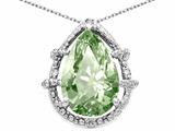 Tommaso Design™ Pear Shape 11x8mm Genuine Green Amethyst and Diamond Pendant