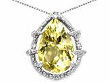 Tommaso Design™ Pear Shape 11x8mm Genuine Lemon Quartz and Diamond Pendant