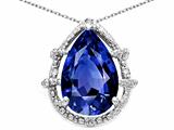 Tommaso Design™ Pear Shape 11x8mm Created Sapphire and Diamond Pendant
