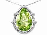 Tommaso Design™ Pear Shape 11x8mm Genuine Peridot and Diamond Pendant
