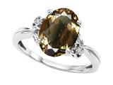 Tommaso Design™ Oval 10x8mm Genuine Smoky Quartz and Diamond Ring