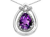 Tommaso Design™ Pear Shape 8x6mm Genuine Amethyst and Diamond Pendant