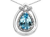 Tommaso Design™ Pear Shape 8x6mm Genuine Blue Topaz and Diamond Pendant
