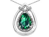 Tommaso Design™ Pear Shape 8x6mm Simulated Emerald And Diamond Pendant