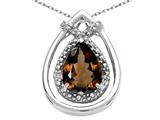 Tommaso Design™ Pear Shape 8x6mm Genuine Smoky Quartz and Diamond Pendant