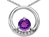 Tommaso Design™ Round 6mm Genuine Amethyst and Diamond Circle Pendant