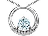 Tommaso Design™ Round 6mm Genuine Aquamarine and Diamond Circle Pendant
