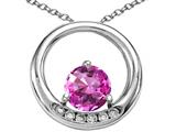 Tommaso Design™ Round 6mm Simulated Pink Tourmaline And Diamond Circle Pendant