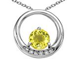 Tommaso Design™ Round 6mm Genuine Lemon Quartz and Diamond Circle Pendant