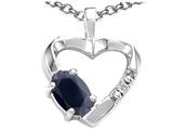 Tommaso Design™ Oval 6x4 mm Genuine Black Sapphire and Diamond Heart Pendant