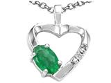 Tommaso Design™ Oval 6x4 mm Genuine Emerald and Diamond Heart Pendant