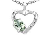 Tommaso Design™ Oval 6x4 mm Genuine Green Amethyst and Diamond Heart Pendant