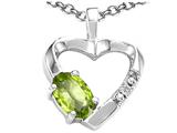 Tommaso Design™ Oval 6x4 mm Genuine Peridot and Diamond Heart Pendant