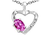 Tommaso Design™ Oval 6x4 mm Genuine Pink Tourmaline and Diamond Heart Pendant