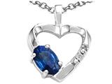 Tommaso Design™ Oval 6x4 mm Genuine Sapphire and Diamond Heart Pendant