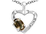 Tommaso Design™ Oval 6x4 mm Genuine Smoky Quartz and Diamond Heart Pendant