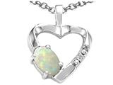 Tommaso Design™ Oval 6x4 mm Genuine Opal and Diamond Heart Pendant