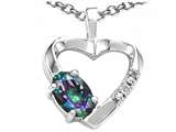 Tommaso Design™ Oval 6x4 mm Mystic Rainbow Topaz nd Diamond Heart Pendant