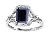Tommaso Design™ Emerald Cut 8x6mm Genuine Black Sapphire and Diamond Ring