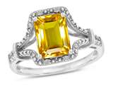 Tommaso Design™ Emerald Cut 8x6 mm Genuine Citrine and Diamond Ring