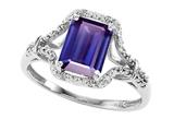 Tommaso Design™ Emerald Cut 8x6 mm Genuine Iolite and Diamond Ring