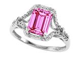 Tommaso Design™ Emerald Cut 8x6mm Simulated Pink Tourmaline And Diamond Ring