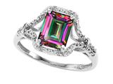14k Gold Genuine Emerald Cut Mystic Topaz and Diamond Ring