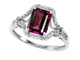 Tommaso Design™ Emerald Cut 8x6 mm Genuine Rhodolite and Diamond Ring