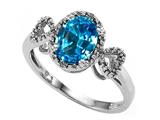 Tommaso Design™ Oval 8x6mm Genuine Blue Topaz and Diamond Ring