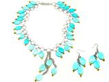 19 Inch Genuine Blue Mother of Pearl Earrings and Necklace